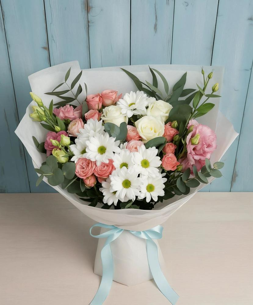 Букет цветов из: Розы, Лизиантусы и Хризантемы в Николо-Урюпино