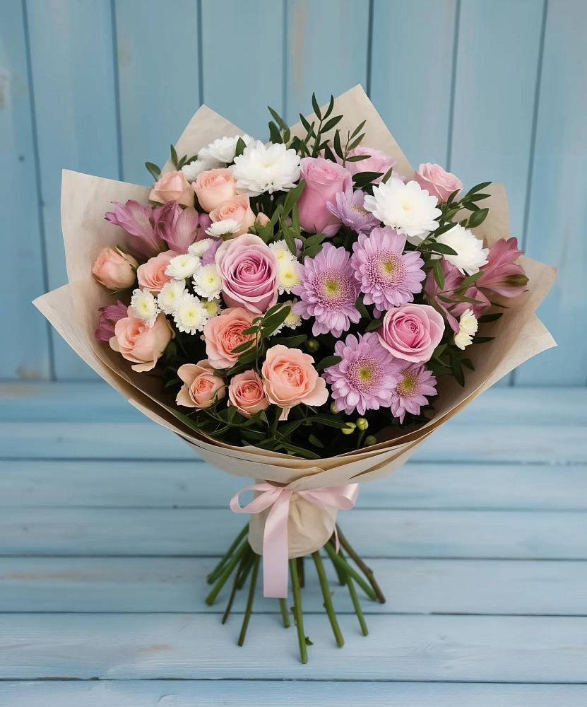 Букет цветов из: Хризантемы, Розы и Альстромерии в Николо-Урюпино