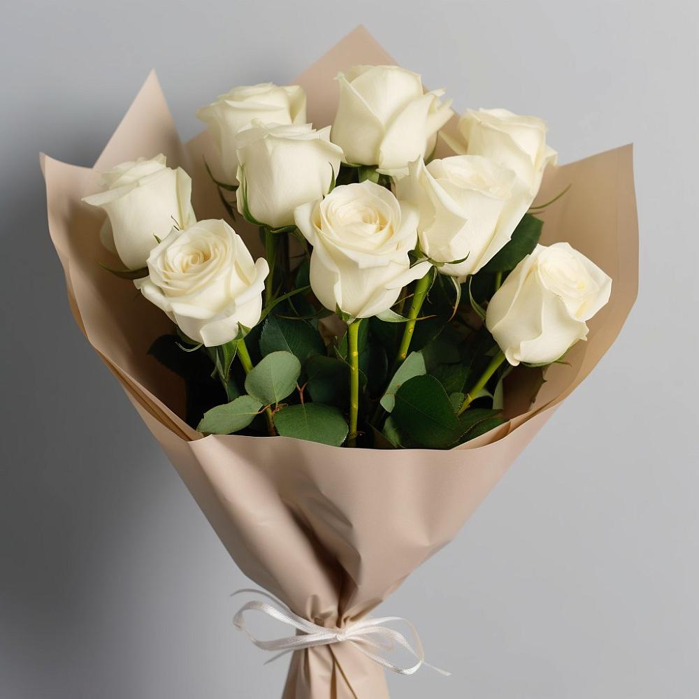 Букет 9 Белых роз Эдлесс Лав в Николо-Урюпино