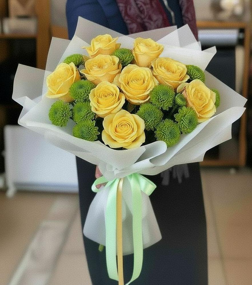 Букет цветов из: Хризантемы и Розы в Николо-Урюпино