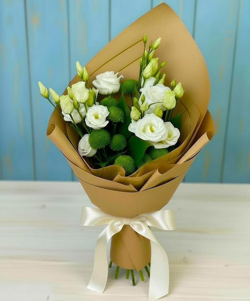 Букет цветов из: Хризантемы и Лизиантусы в Николо-Урюпино