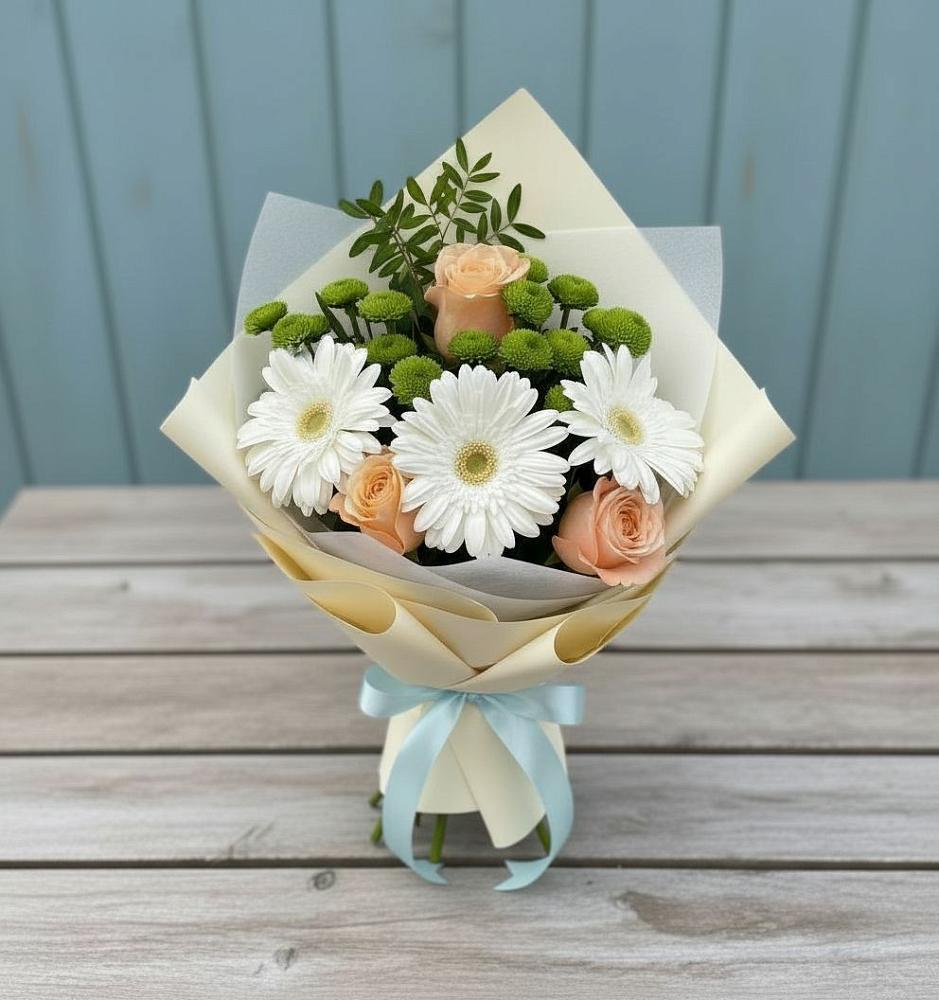 Букет цветов из: Герберы, Розы и Хризантемы в Николо-Урюпино
