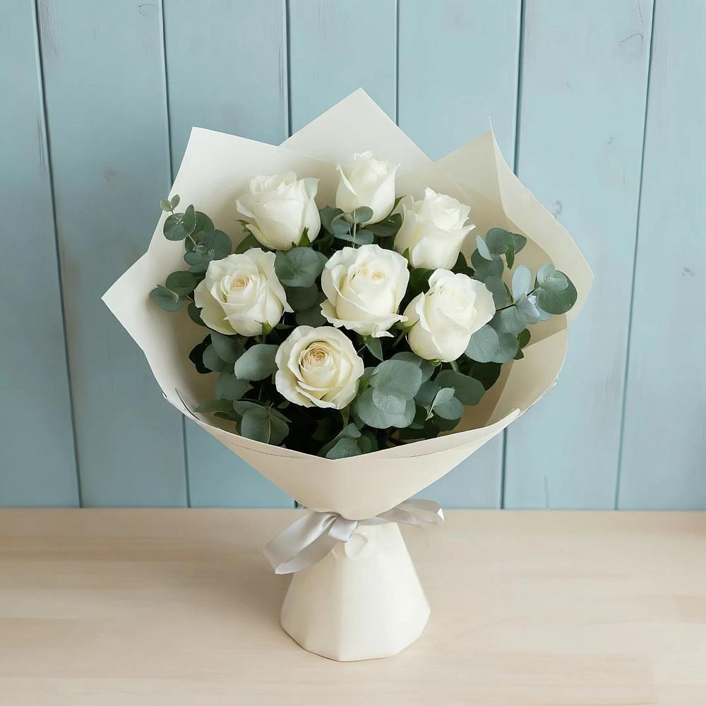 Букет Белые розы в Эвкалипте в Николо-Урюпино