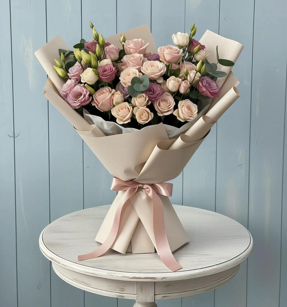 Букет цветов из: Розы и Лизиантусы в Николо-Урюпино