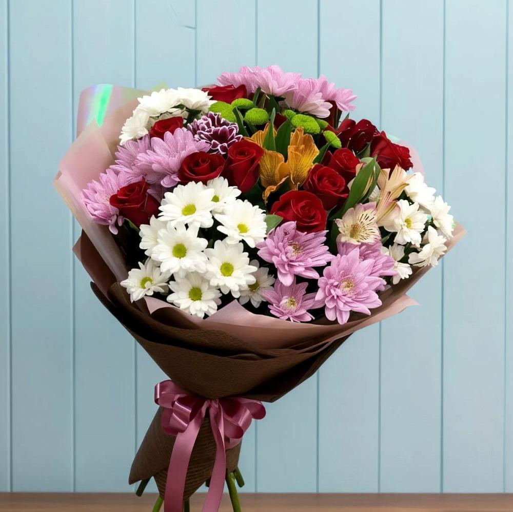 Букет цветов из: Розы, Хризантемы и Альстромерии в Николо-Урюпино