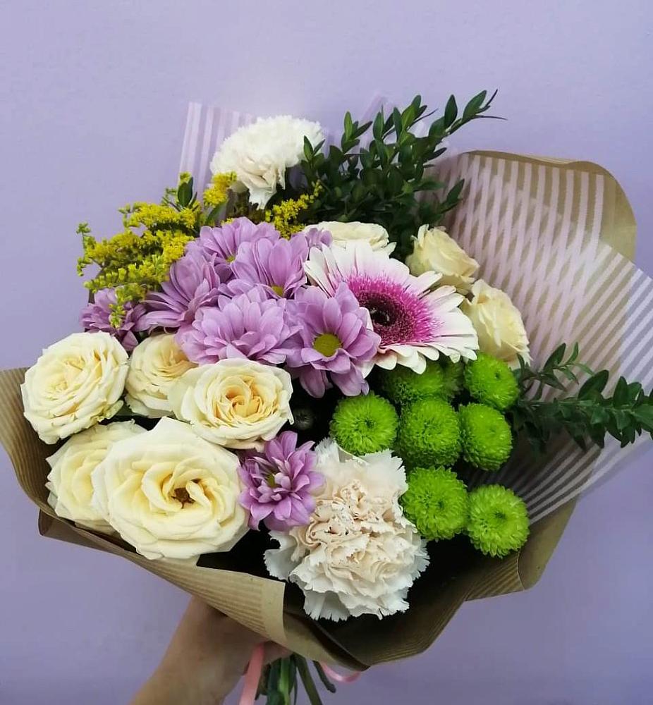 Букет цветов из: Хризантемы, Розы, Гвоздики и Герберы в Николо-Урюпино