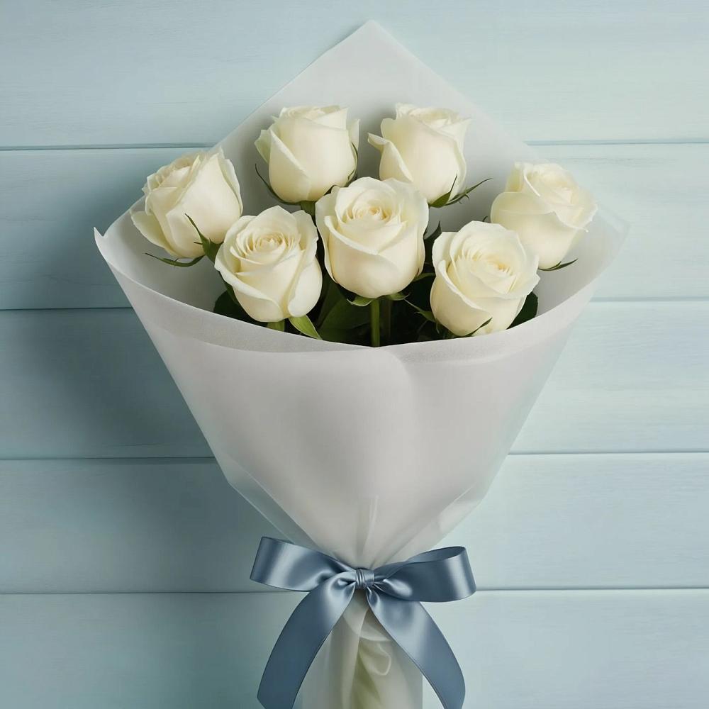 Букет 7 Белых роз Эдлесс Лав в Николо-Урюпино